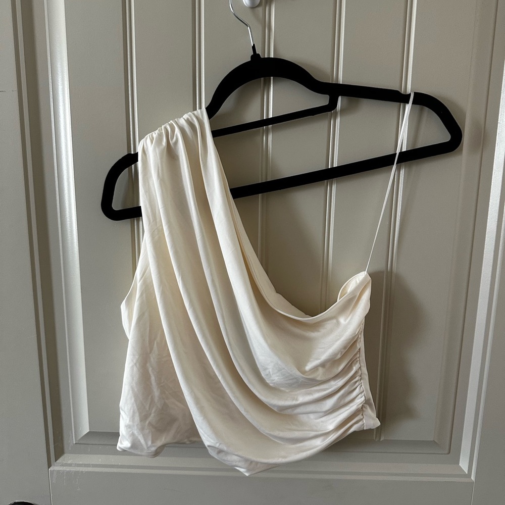 H&M drape one shoulder cream crop top - new with tags